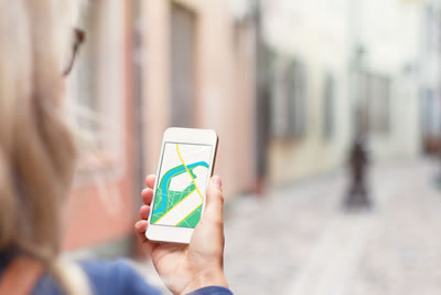 person looking at map on phone