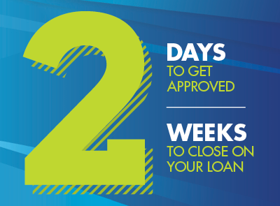 2 DAYS to get approved and 2 WEEKS to close on loan